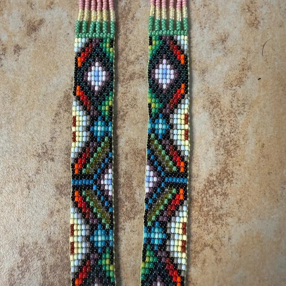 Native American‎ Seed Beaded Necklace Handmade Multicolor Fringe Boho Unisex